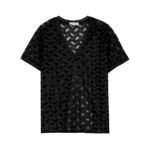 Grace & Mila Paris Black V Neck Lace Panel T Shirt Size S